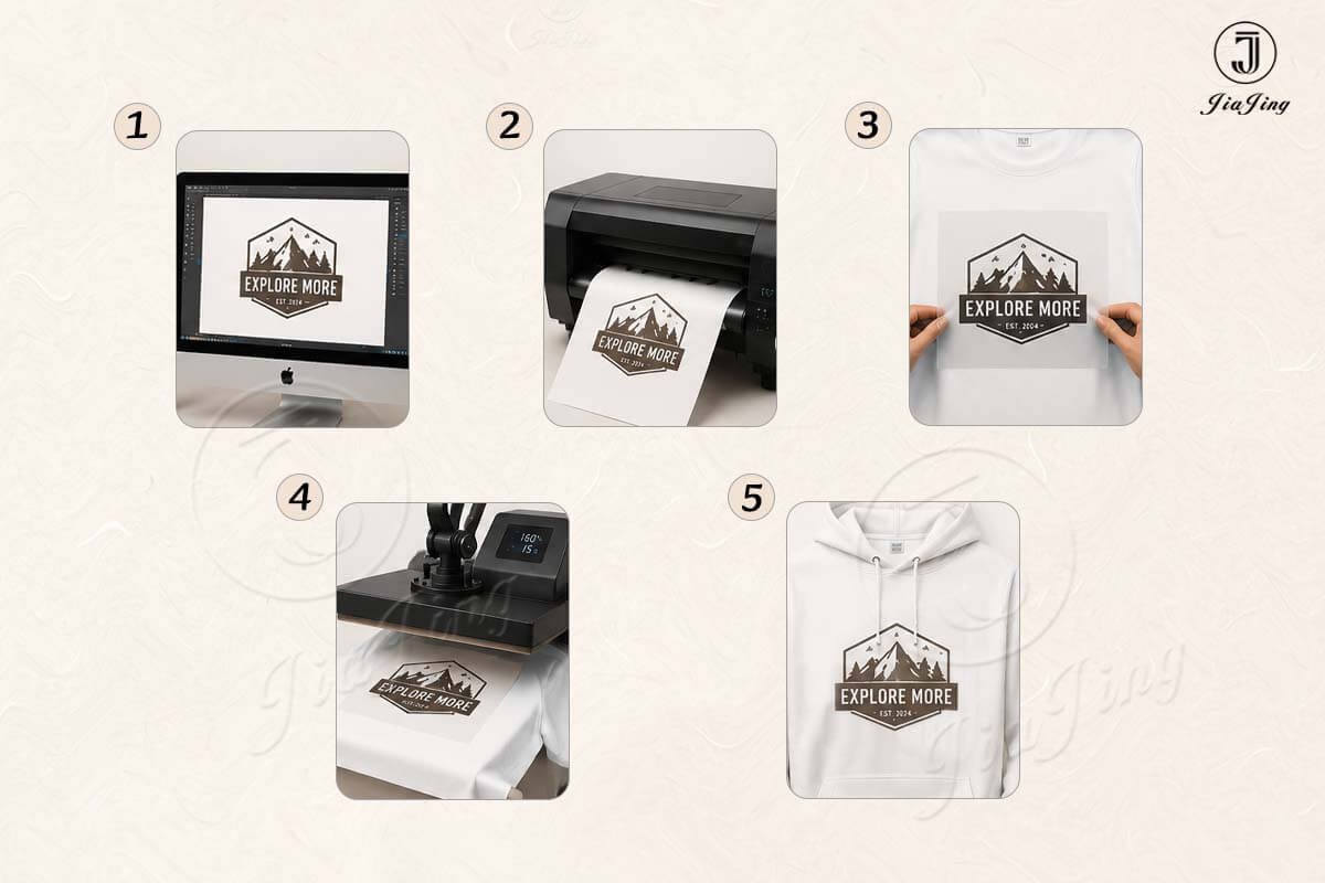 Heat transfer printing process for custom apparel manufacturing